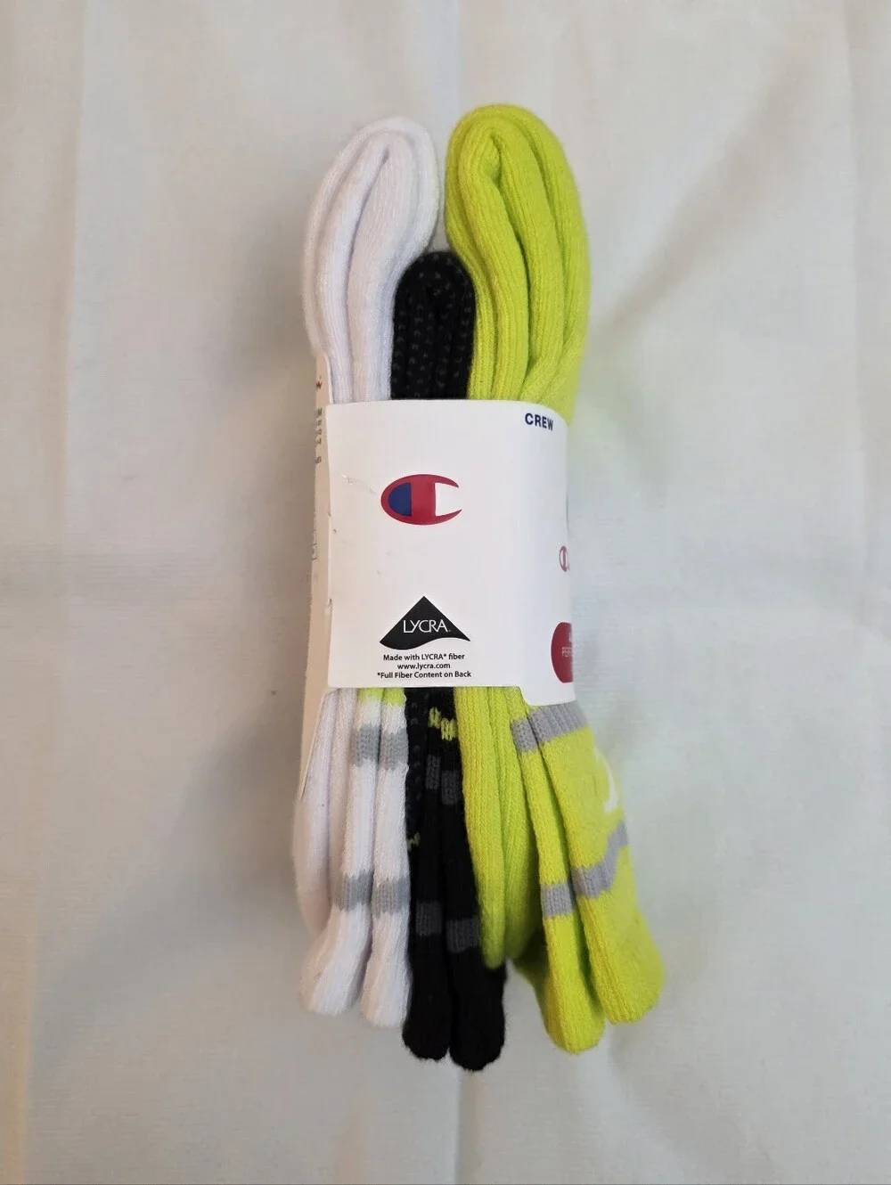 Champion Neon Yellow Crew Athletic Socks - 3 Pack